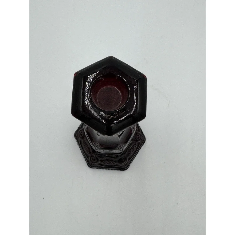 Vintage Avon Cape Cod Ruby Red Glass Candlestick Charisma Cologne Decanter 8